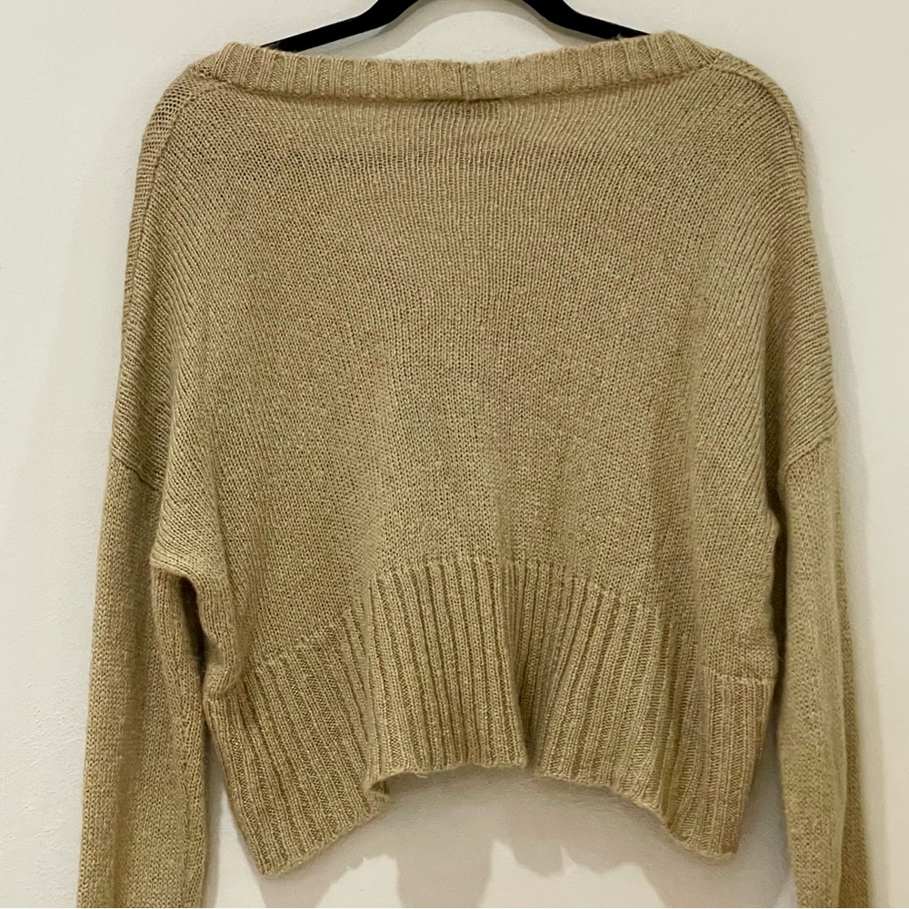 Wooden Ships Mohair Wool Tan Cropped Grandpa Cardigan Sweater - Small / Medium - Picture 5 of 9